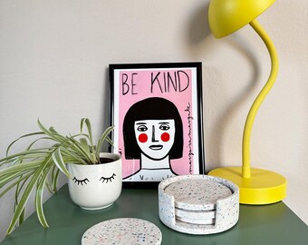 Bright Multi-Coloured Confetti Terrazzo Jesmonite Coasters Set of 4 | Colourful Dopamine Decor Drink Mats