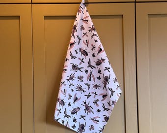 Insect Art Tea Towel | Hand Illustrated Bugs & Butterflies Design | Kitchen Linen Gift
