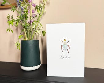 Hand Illustrated Insect Greeting Card | “Bug Hugs” Funny Card | Blank Inside