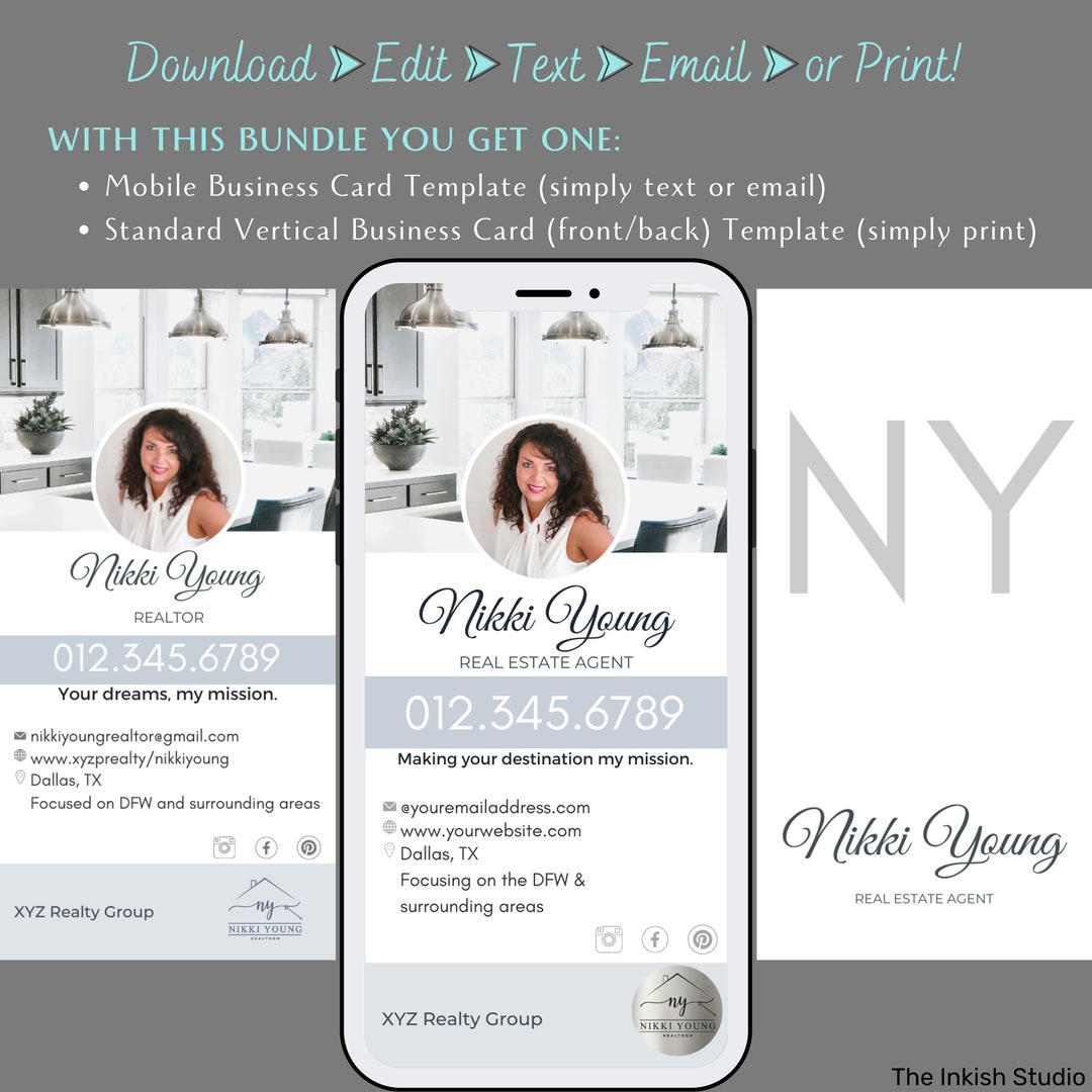 DIY Mobile Business Card Template Vertical Real Estate Business Cards