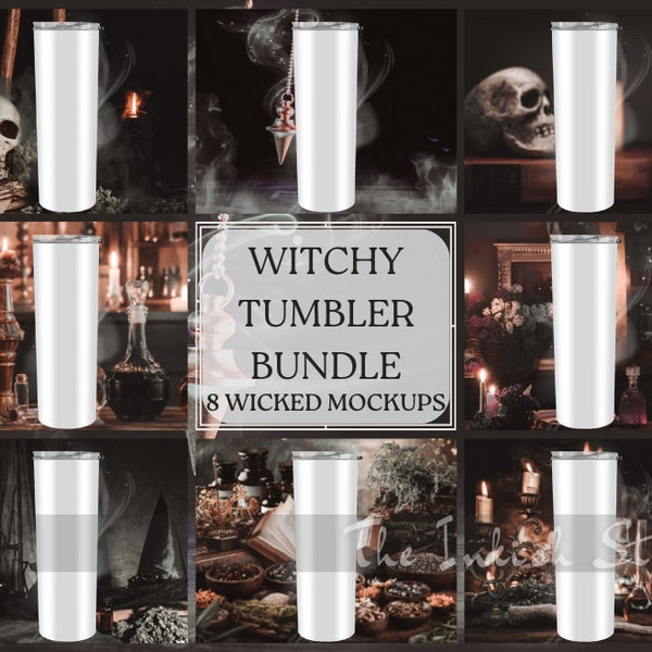 20 oz Tumbler Mockup BUNDLE Full Wrap Tumbler Mockup Witchy Mockup Halloween Mockup Transparent Tumbler PSD Mockup Canva Tumbler PNG Mockup