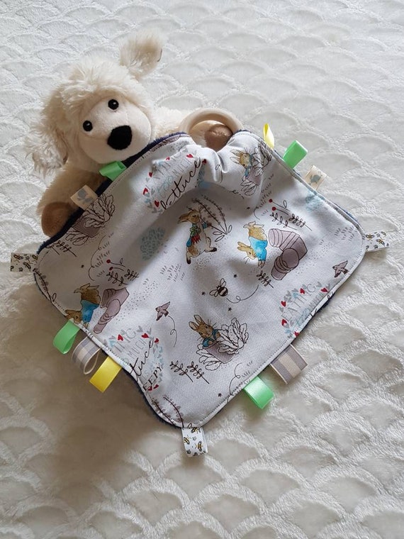 Bunny Rabbit Tag Teething Blanket Tag Blanket Taggie Etsy