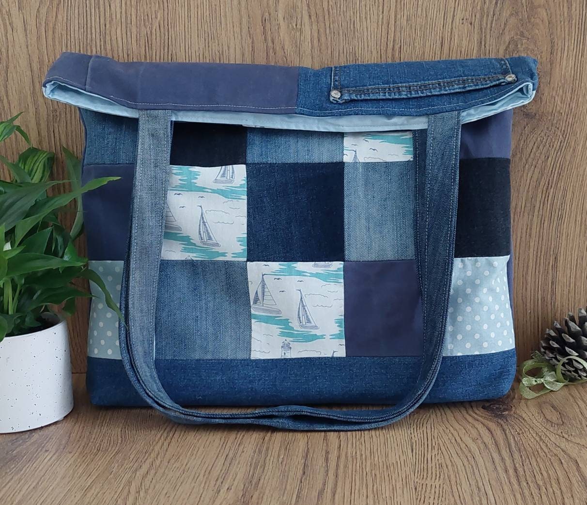 DENIM PATCHWORK MINI CITY BAG - Dark Grey