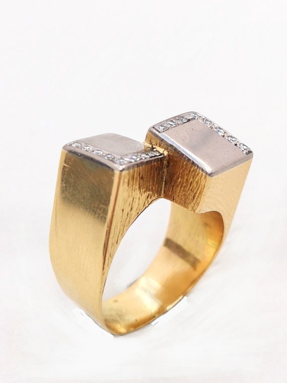 18ct Gold & Diamond Double Cube Brutalist Mid Cen… - image 1