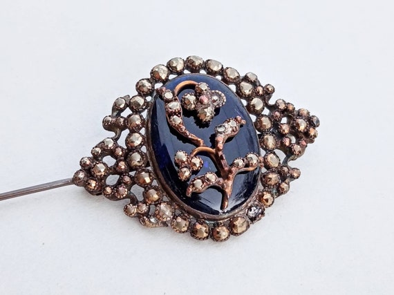 Antique Georgian Iron Pyrites Marcasite & Blue Gla