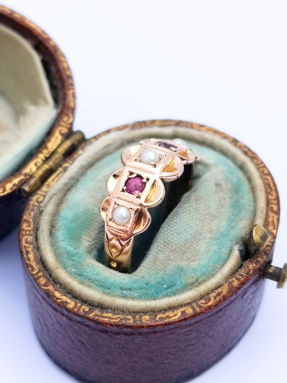 Victorian 9ct Rose Gold Pearl & Pink Tourmaline R… - image 3