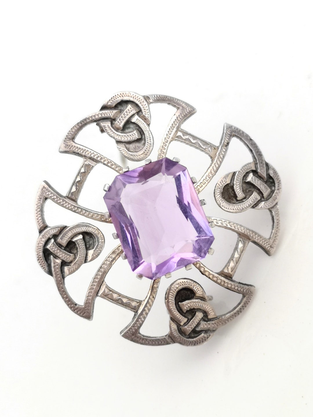 Broche Vintage Argent Et Strass Style Nœud - Occasion