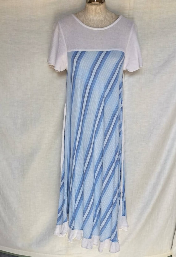 Vintage Cotton Cheesecloth Bias Cut Stripe Dress w