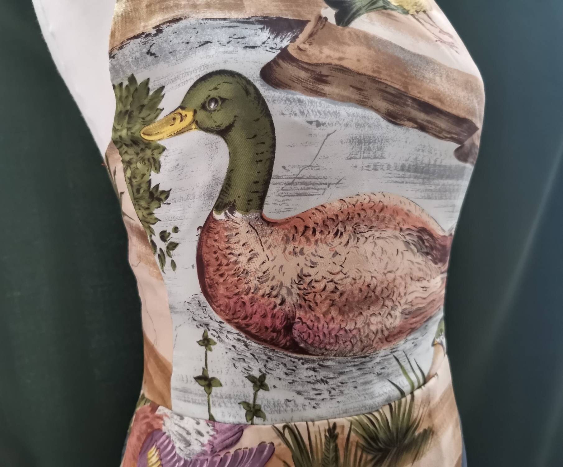 Image of Vintage Dress Made From Jacqmar Scarves in Twill Silk Birds Design