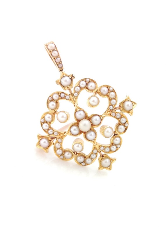 Victorian 18ct Gold & Pearl Pendant Brooch