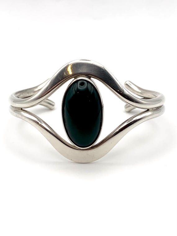 N. E. From Denmark Silver Torque Bangle with Gree… - image 1