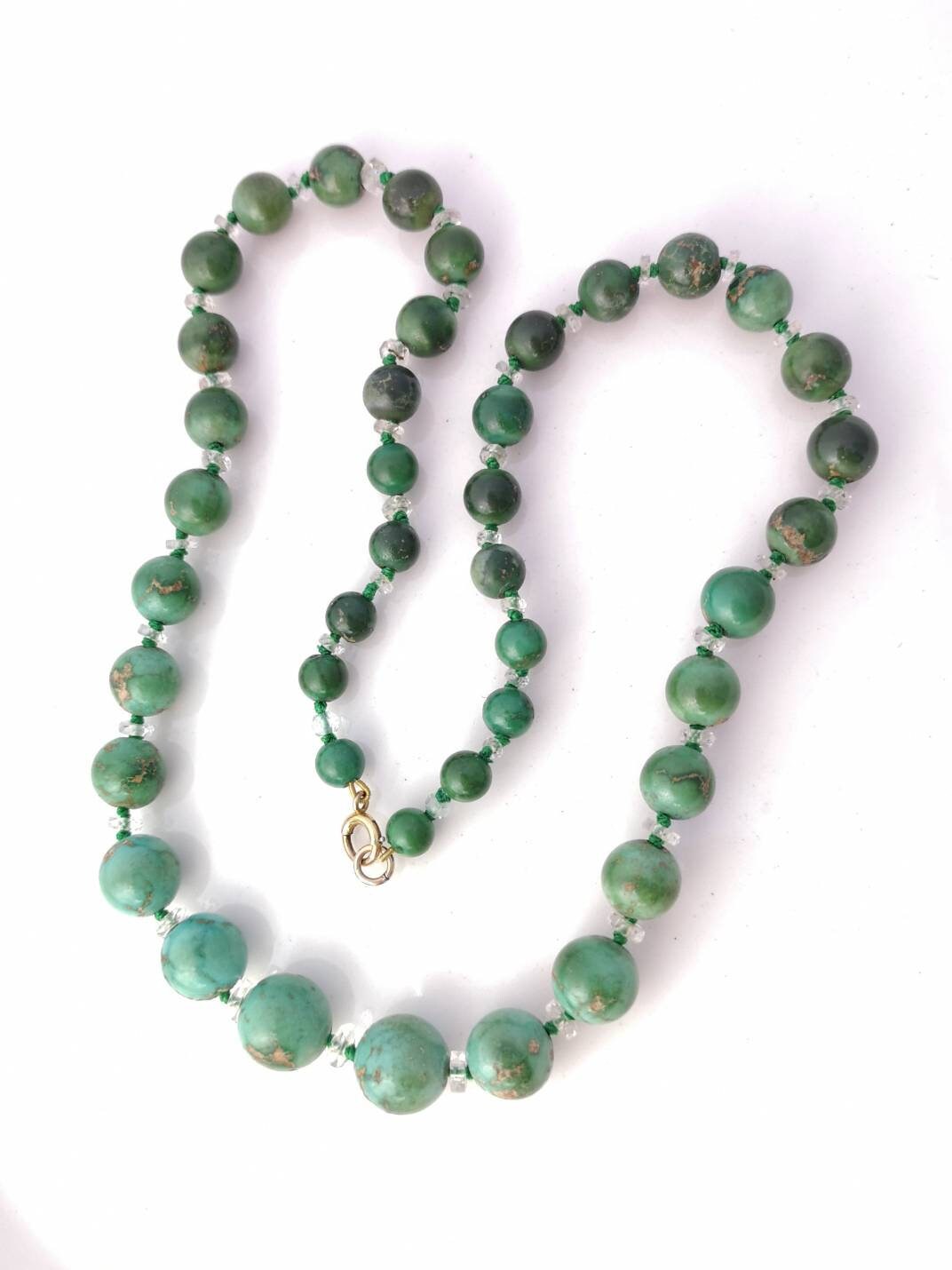 Antique Natural Turquoise Matrix Beads with Rock Crystal Spacers