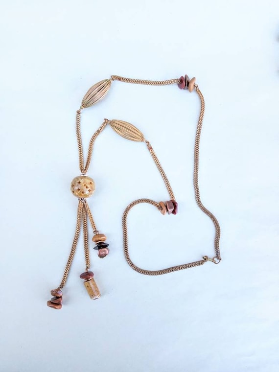 Miriam Haskell 1970s Gilt Chain & Agate Beads Neck
