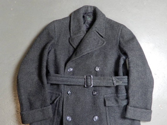 c1930s Irish Wool Coat Charcoal Grey Belted