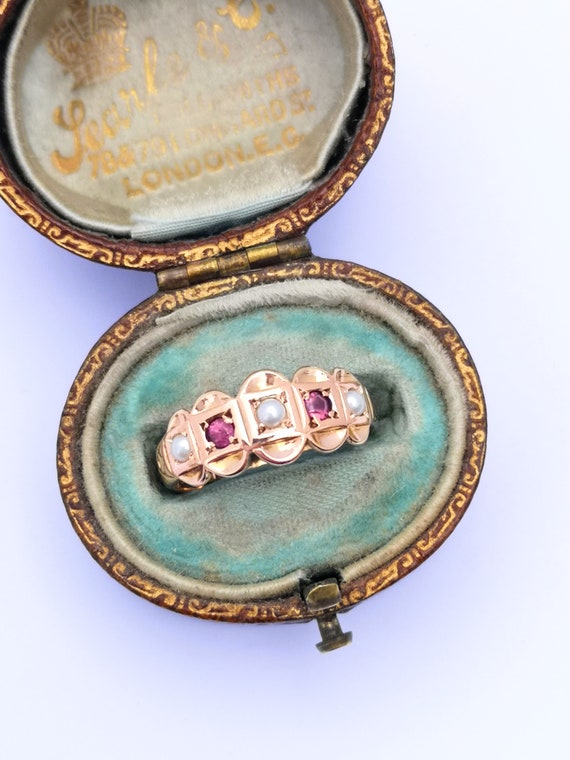 Victorian 9ct Rose Gold Pearl & Pink Tourmaline R… - image 2