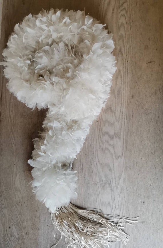 Antique White Feather & Silk Boa with Long Knotted