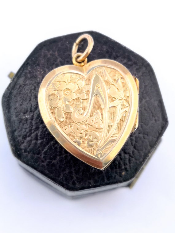 Antique Art Nouveau Gold Front & Back Heart Shape… - image 1