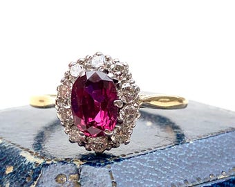 Ruby & Diamond Oval Cluster Ring in 18ct Gold Platinum Setting