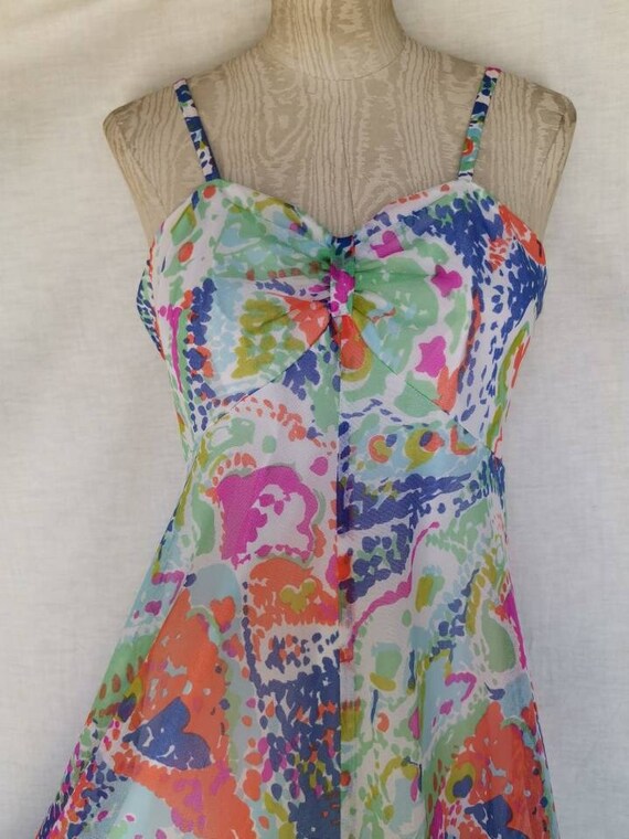 1970s Berkatex Sheer Bright Strappy Maxi Dress | Etsy