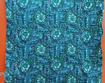 1950s Twill Silk Dress Fabric Teal Blue & Green Brush Stroke Pattern 3m