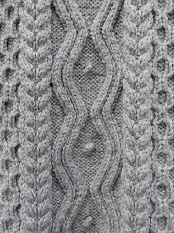 Grey Hand Knit Wool & Silk Aran 3/4 Coat