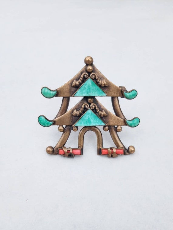 Antique Max Neiger Chinese Pagoda Temple Brooch