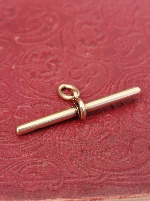 Antique XL 9ct Rose Gold T Bar for Albert Chain 4… - image 1