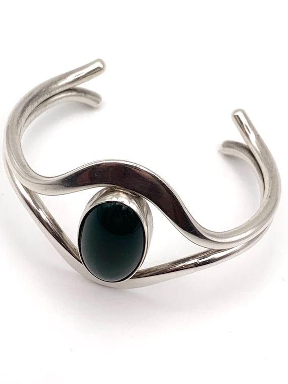 N. E. From Denmark Silver Torque Bangle with Gree… - image 2