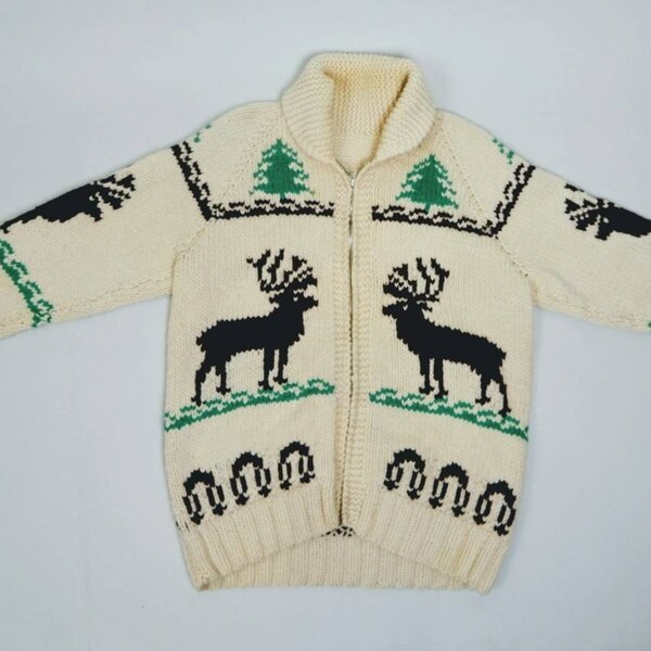 Hand Knit Wool Zip Jumper with Deer