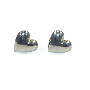 Vintage Silver Tone Puff Heart Stud Earrings with Post Backs for Pierced Ears.