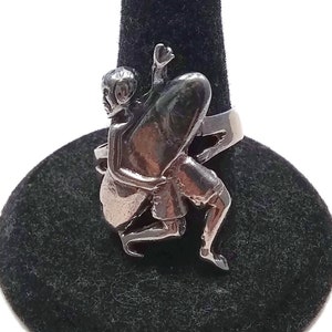 Vintage Figural Surfer with Surfboard Sterling Silver Ring. Size 10 1/2.