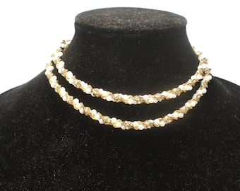 RESERVED FOR NAWALE Vintage Gold Tone and Faux Pearls Twisted Rope 30 Inch Necklace with Lobster Claw Clasp.