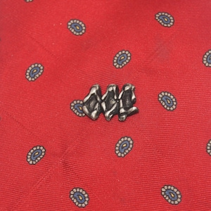 Monkey See No Evil, Hear No Evil, Speak No Evil Vintage Silver Tone Tie Tack, Lapel Pin with Chain and Bar.