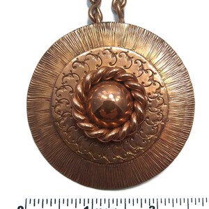 GRET BARKIN Hand Wrought Copper Large Round Statement Pendant Necklace. Hallmarked &quot;Gret Barkin New Hope, PA. Hand Wrought.&quot;