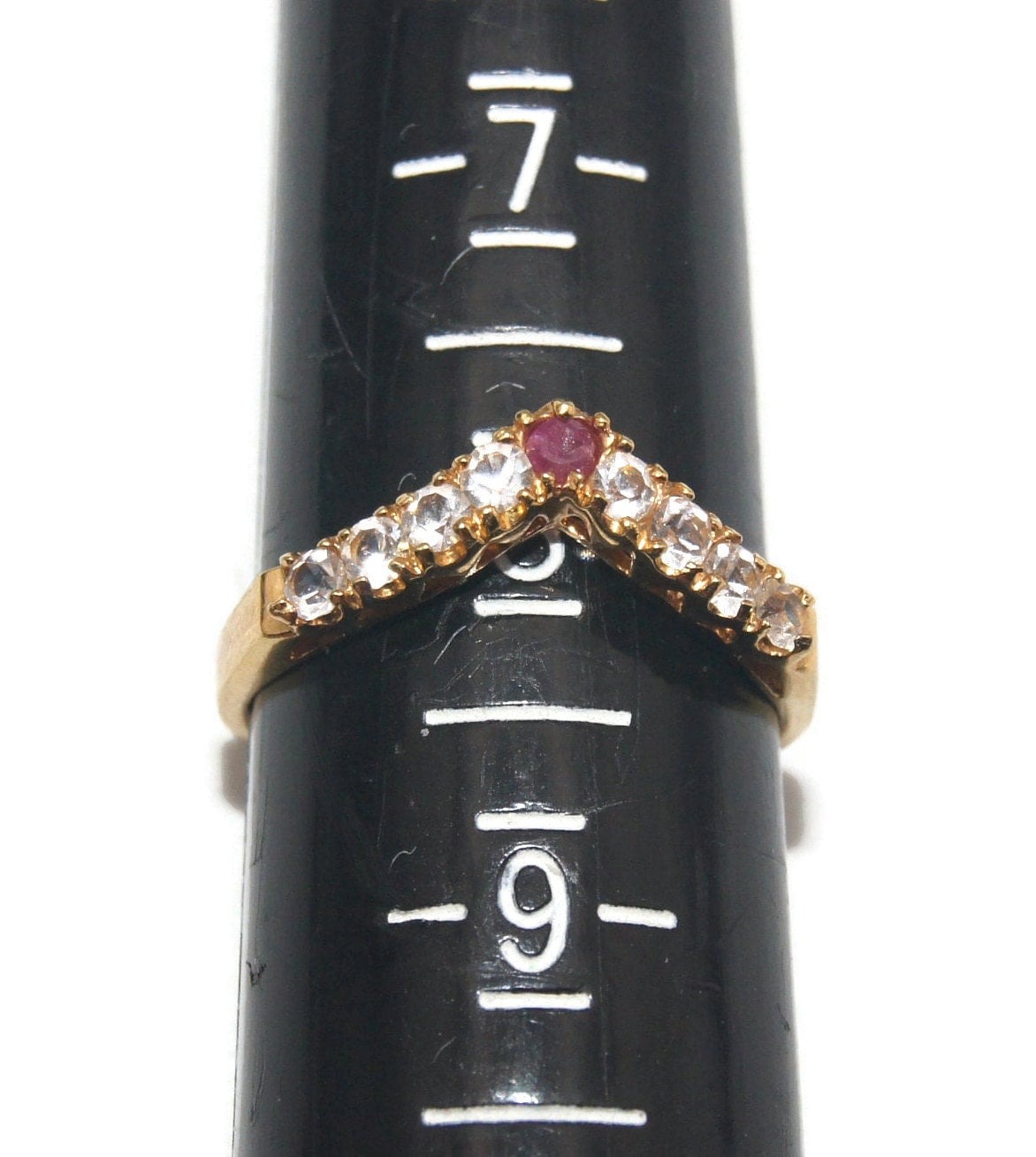 Vintage Gold Tone With Red and Clear Rhinestones Statement