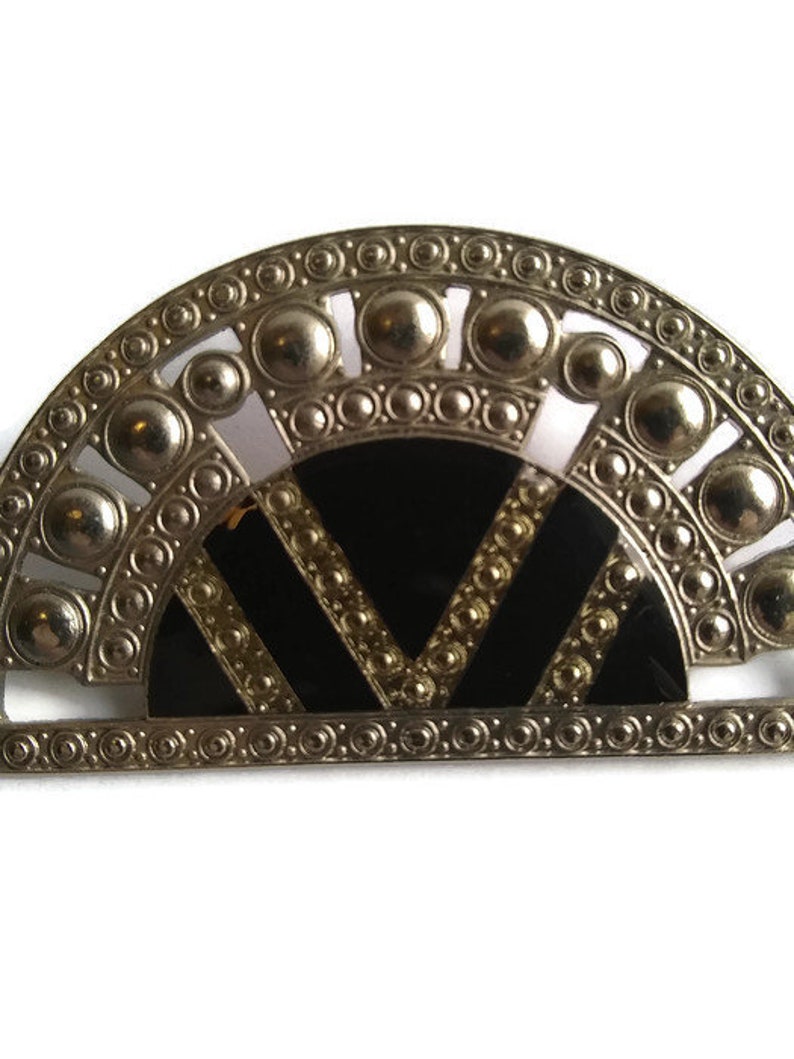 Geometric Brooch Pin Typical Bex Style Design Fashionable Pierre Bex Art Deco Semicircle Shaped Brooch Silver Tone Brooch Pin.