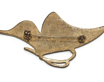 Broche Ancienne Papillon En Argent Massif - Émail Marron Orangé - Vintage Français
