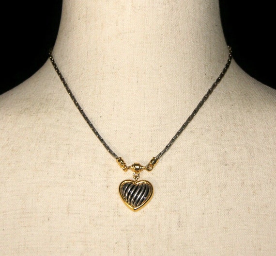 Vintage Gold and Silver Tone Heart Pendant Y-Neck… - image 3