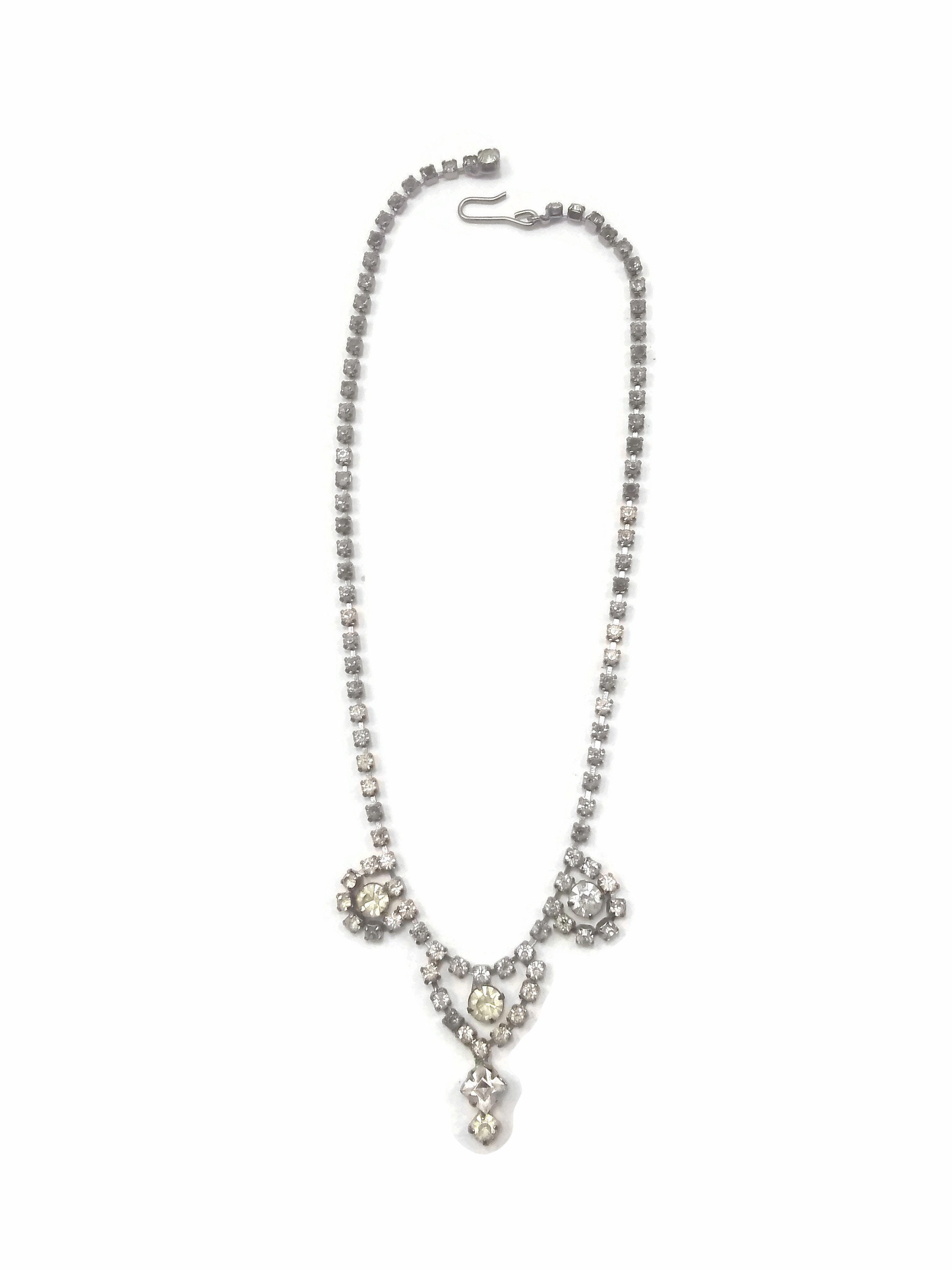 Vintage Hallmarked Sterling Silver & Clear Gemstone Necklace