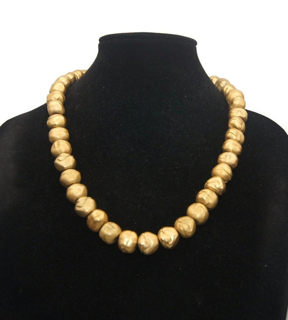 Vintage Liz Claiborne Matte Gold Tone Beaded 24 t… - image 1