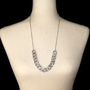 Vintage Silver Tone and Clear Rhinestones Adjustable 24 Inch Adjustable Bib Necklace with Slide Clasp. image 1