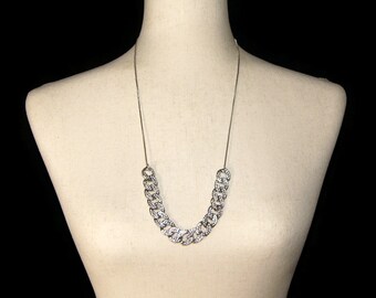 Vintage Silver Tone and Clear Rhinestones Adjustable 24 Inch Adjustable Bib Necklace with Slide Clasp.