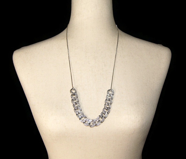 Vintage Silver Tone and Clear Rhinestones Adjustable 24 Inch Adjustable Bib Necklace with Slide Clasp. image 1