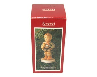 1983 Vintage Schmid  "Hark the Herald" Ceramic Christmas Ornament. Schmid Hallmark. In Original Box.