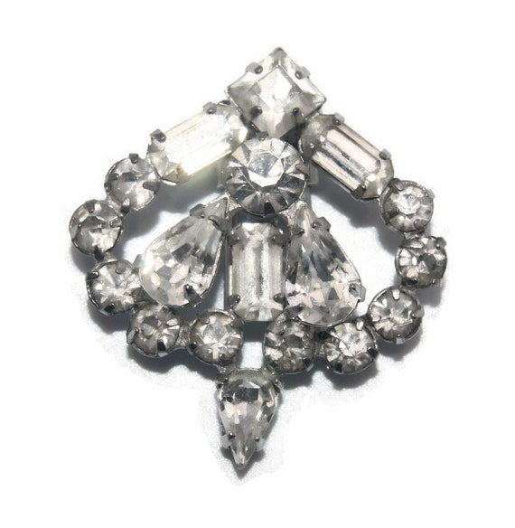 Vintage Art Deco Silver Tone and Clear Rhinestone… - image 5