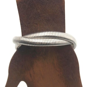 Omega Bracelet, Vintage Silver Tone Entwined 2-Strand Chain Bangle Bracelet, For Daily Wear, Business Wear, 8 1/4 Inches, Gift for Her.