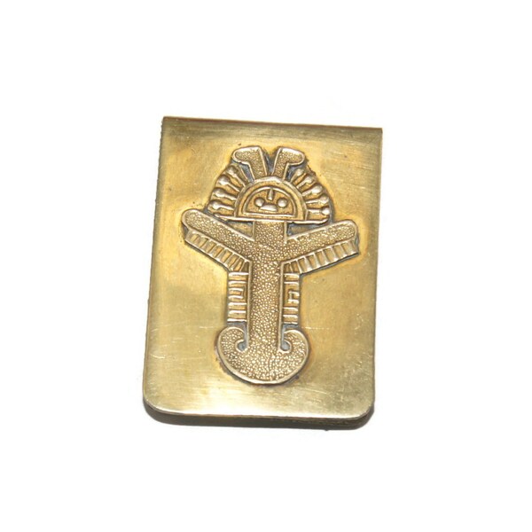 Vintage Inca God Design Copper Money Clip. Colombia Hallmark.