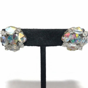 Vintage Silver Tone and AB Crystals Clip on Earrings.