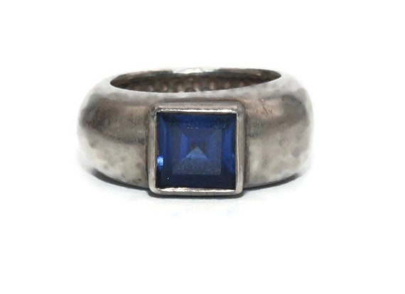 Vintage Sterling Silver and Deep Blue Sapphire Si… - image 1