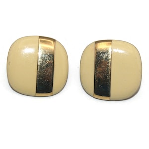 Vintage Monet Gold Tone and Yellow Enamel Stud Earrings with Post Backs for Pierced Ears. Monet Hallmark.